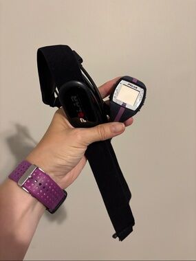 Polar Purple and Black Heart Rate Monitor Watch with Chest Strap